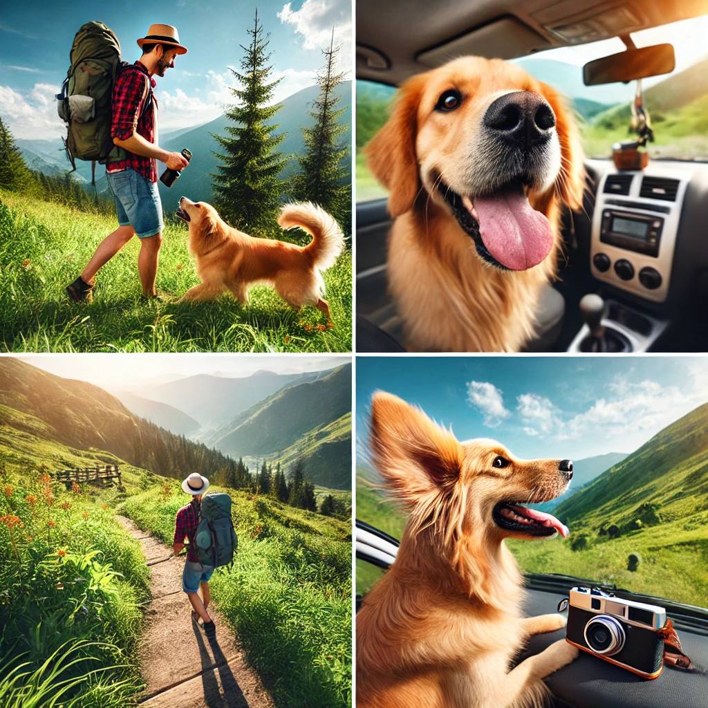 Happy golden retriever exploring the mountains and enjoying a car ride with the windows down